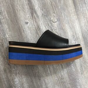 ShuShop Black and Blue Platform Sandals with Striped Sole